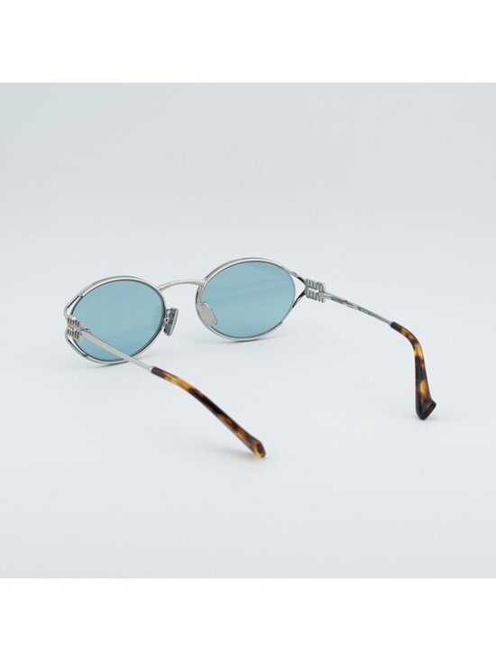Miu Miu MU52YS 1BC20R Sunglasses Silver Oval Frame, Blue Lenses main image 10
